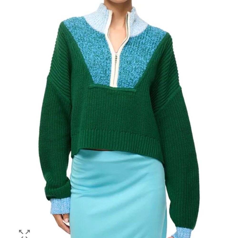 STAUD Green and Light Blue Turtleneck Sweater